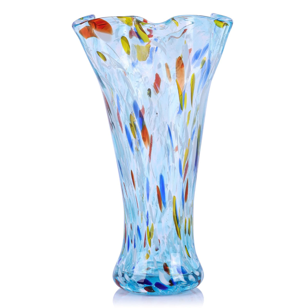 LCCCK 9.0" H Teal Glass Vases for Flower, Unique Hand Blown Glass Vase