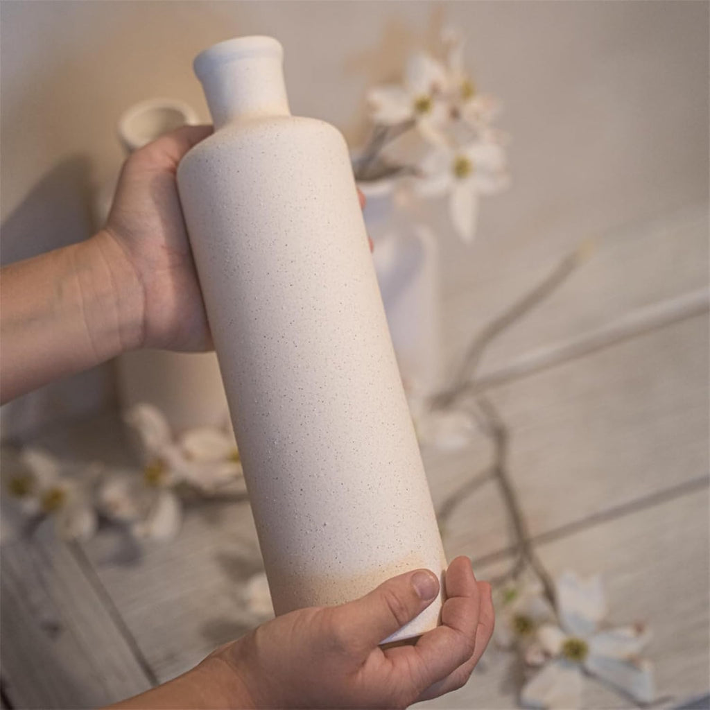 Tall Off-White Ceramic Vase Set of 3- Modern Farmhouse Decor Vases for Living Room, Coffee Table & Shelf Styling - Minimalist Neutral Decorative Flower Vases, Elegant Home Accent Gift