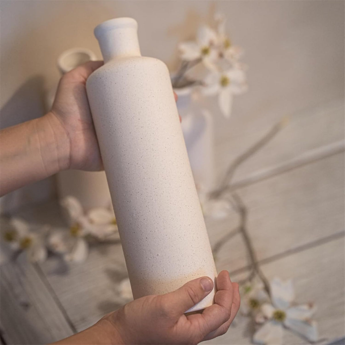Tall Off-White Ceramic Vase Set of 3- Modern Farmhouse Decor Vases for Living Room, Coffee Table & Shelf Styling - Minimalist Neutral Decorative Flower Vases, Elegant Home Accent Gift