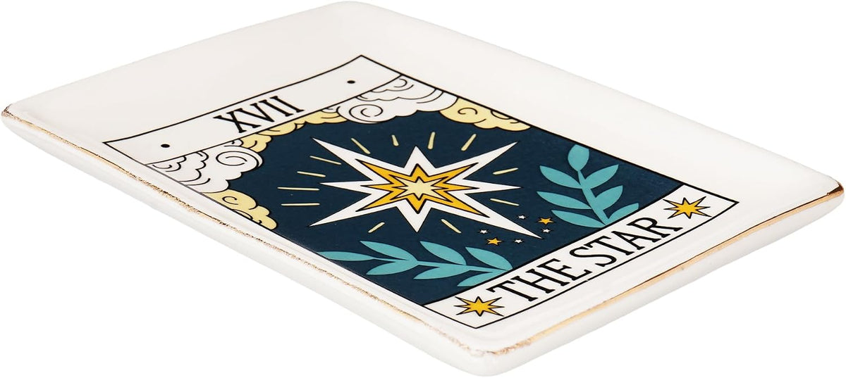 Star Tarot Card Ceramic Tray – 6.5 x 4.5 Inch Decorative Dish for Jewelry, Keys, Coins, Crystals, or Collectibles | Mystical and Functional Home Accent
