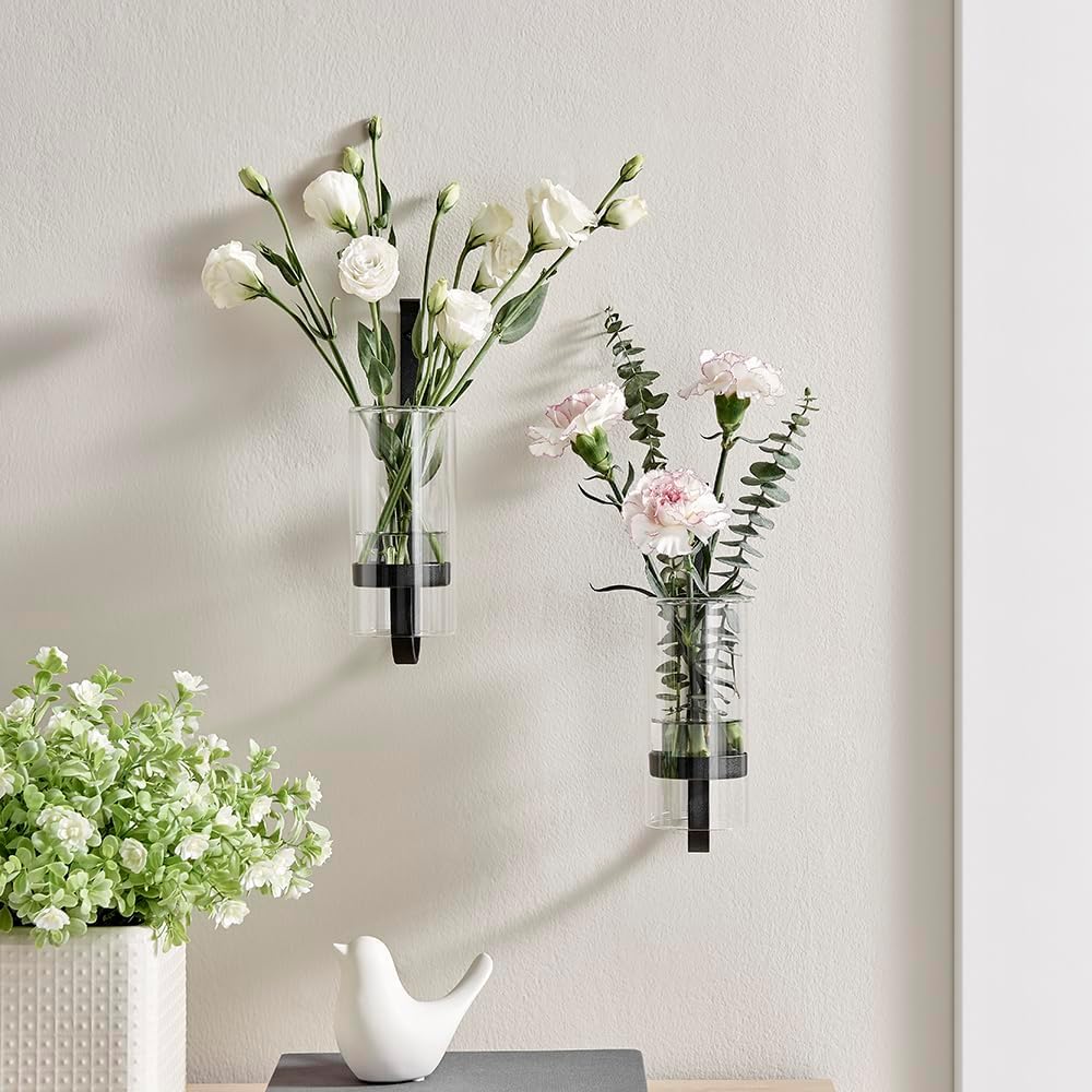 2 Piece Iron Glass Vase, Bottle Flower Vase, Hanging Metal Plant Stand, Metal Iron, Creative Wall Hanging