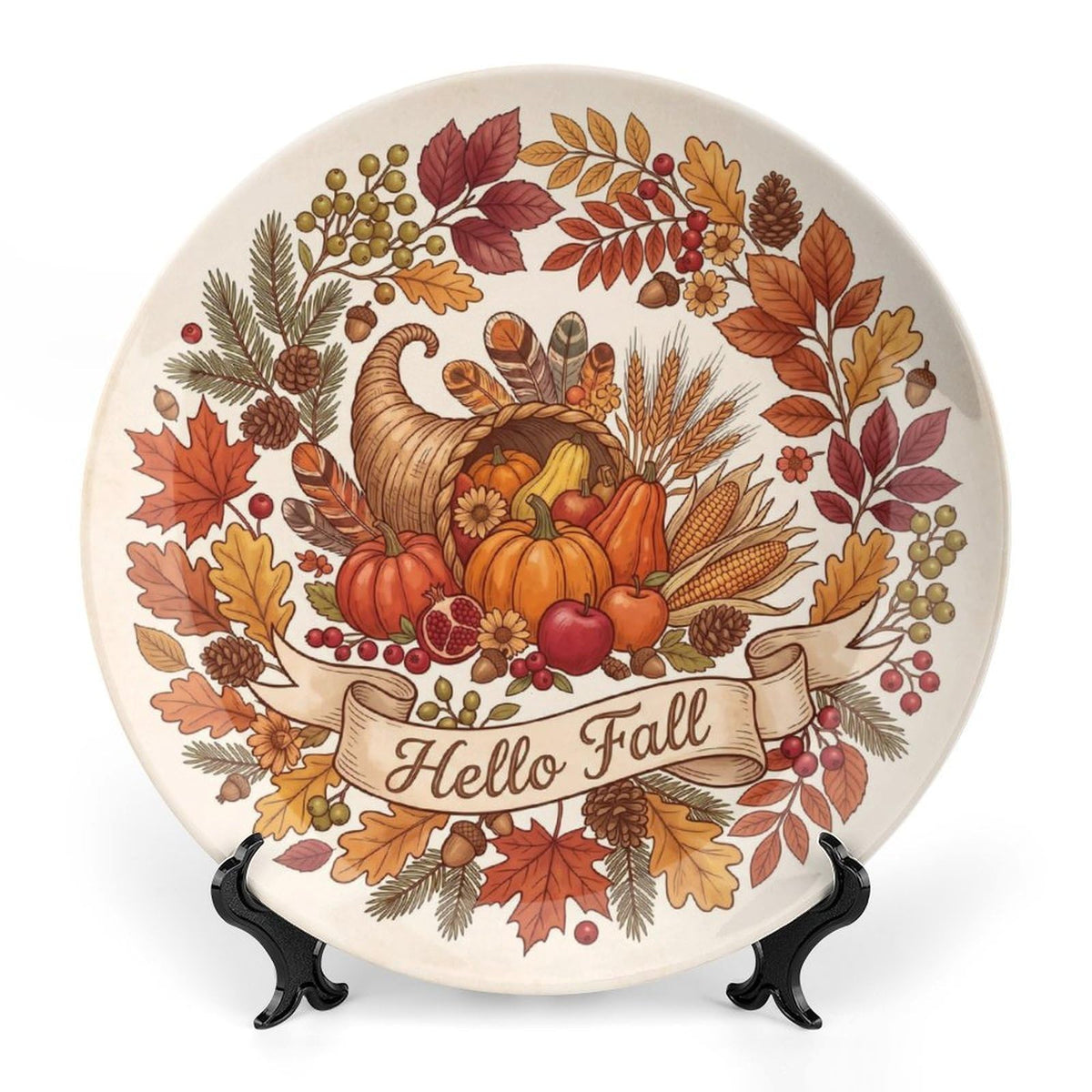 Decorative Plates 8" Fall Decor Acorn Wall Plates with Stand