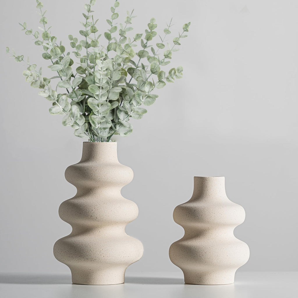 Steviieden Ceramic Vases Set, Boho Home Decor Vase, Off White, Set of 2