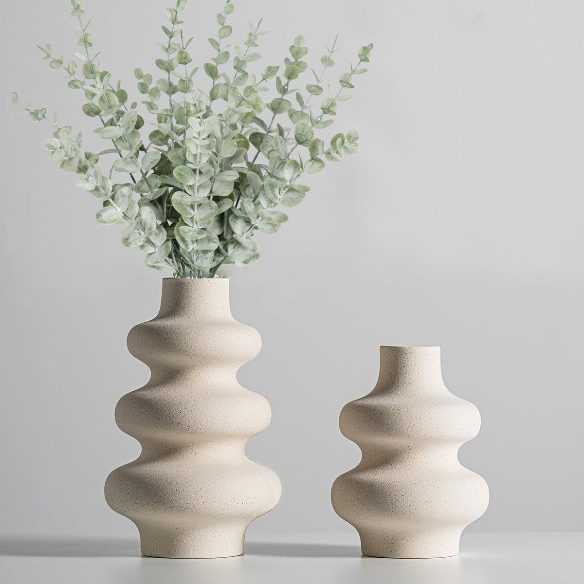 Steviieden Ceramic Vases Set, Boho Home Decor Vase, Off White, Set of 2