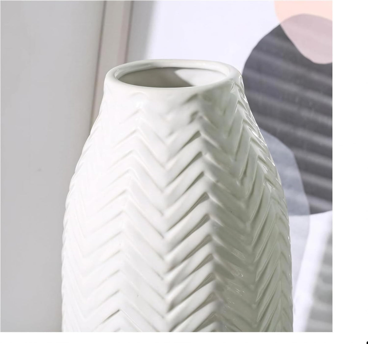 hjn White Vase for Flowers Ceramic Vase for Decor, Modern Decorative Tall Vases for Your Kitchen/Office/Living Room/Bookshelf/Mantel - White Texture(Medium)