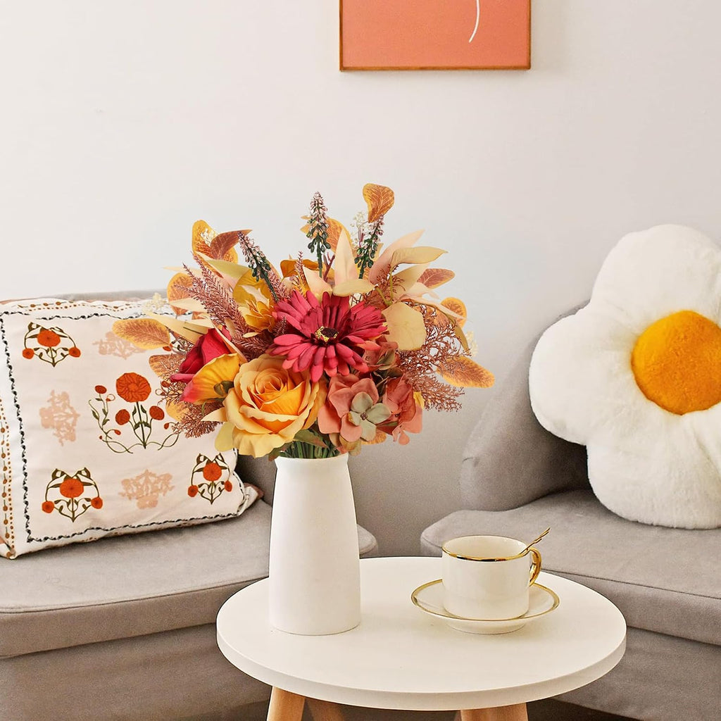 Artificial Fall Flowers Bouquet for Decoration, Fall Fake Silk Flower Arrangements Faux Autumn Flowers Fall Decorations for Home Indoor Office Wedding Bride Bouquets Tables Centerpieces Fall Decor