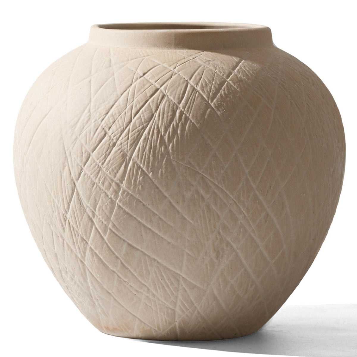 Rustic Ceramic Vintage Farmhouse Vase for Decor (Small Ribbed Whitewash)