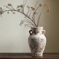 Sylve Ceramic Flower Vase Home Decor, 8.27 Inch White Textured Flower Shaped Vase, Handmade Modern Minimalist Decor for Table Centerpiece Living Room