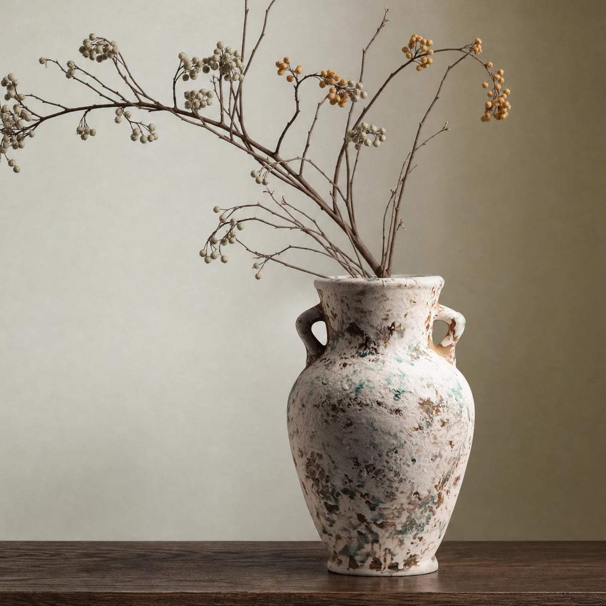 Sylve Ceramic Flower Vase Home Decor, 8.27 Inch White Textured Flower Shaped Vase, Handmade Modern Minimalist Decor for Table Centerpiece Living Room