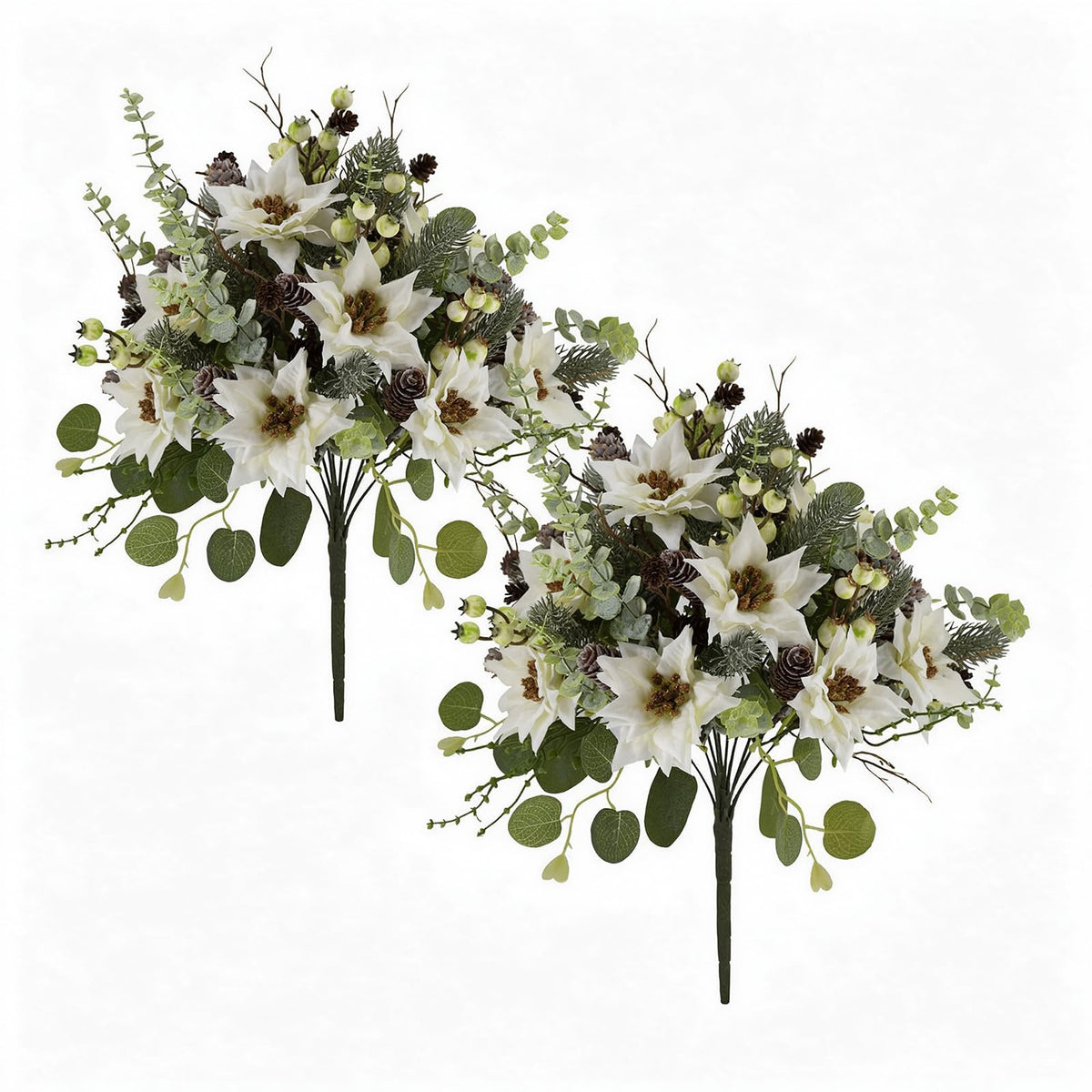 2Pcs Christmas Artificial Flowers Poinsettia Bouquet Winter Décor