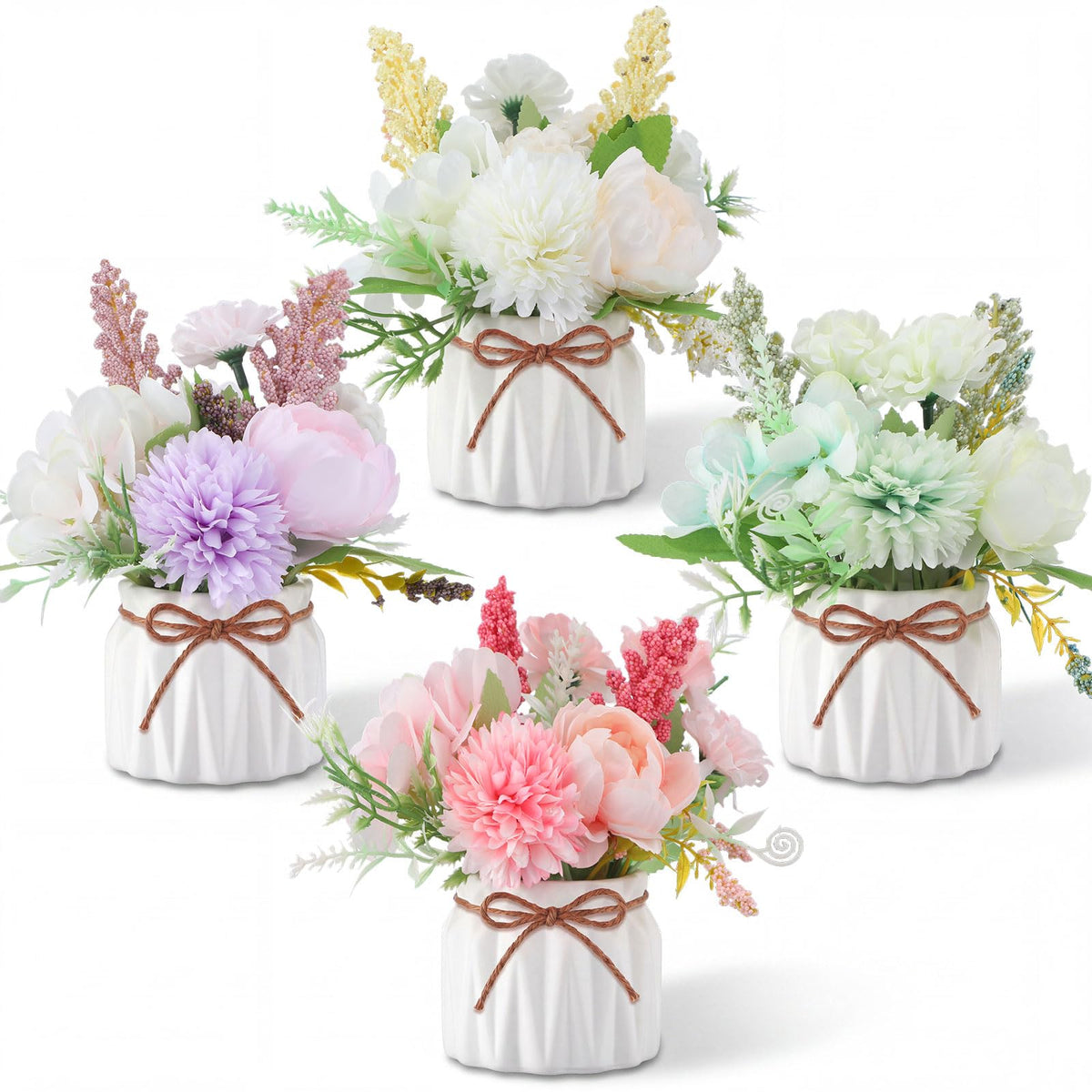 Cindeer 4 Pcs Large Artificial Potted Flowers Classic Potted Plants