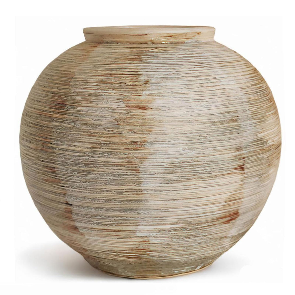 Rustic Ceramic Vintage Farmhouse Vase for Decor (Small Ribbed Whitewash)