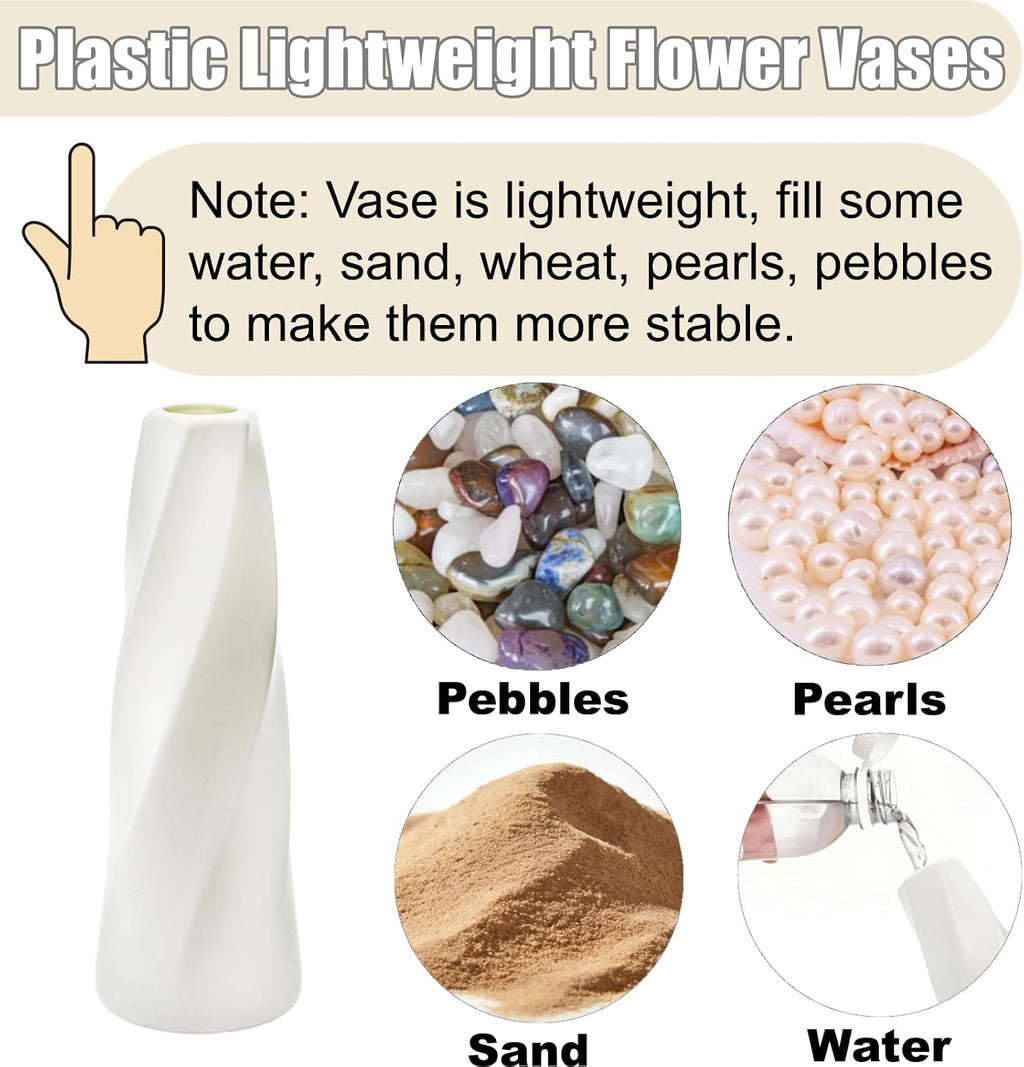10 Pack Composite Plastic Flower Vase Bulk, 8" Warm Ivory Modern Style Vases for Centerpieces, Small Unbreakable Bud Vase, Conic Floral Vase for Bouquet Home Decor Wedding Party Dinner Table