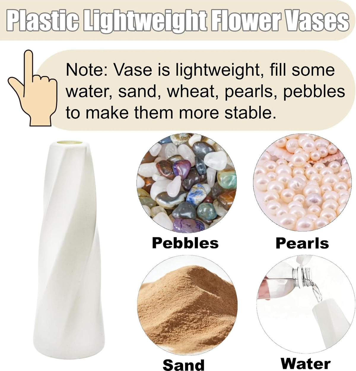 10 Pack Composite Plastic Flower Vase Bulk, 8" Warm Ivory Modern Style Vases for Centerpieces, Small Unbreakable Bud Vase, Conic Floral Vase for Bouquet Home Decor Wedding Party Dinner Table