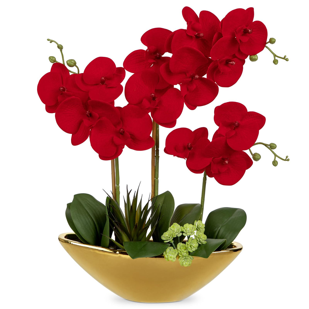 Briful Orchid Artificial Flowers 18in White Fake Orchid Silk Flowers with Ceramic Pot Faux Orchid Arrangement for Home Office Room Coffee Table Centerpiece Modern Decoration