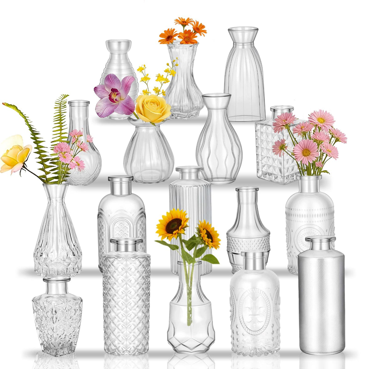 Glass Bud Vases in Bulk Small Mini Green Vase for Flowers 17pc