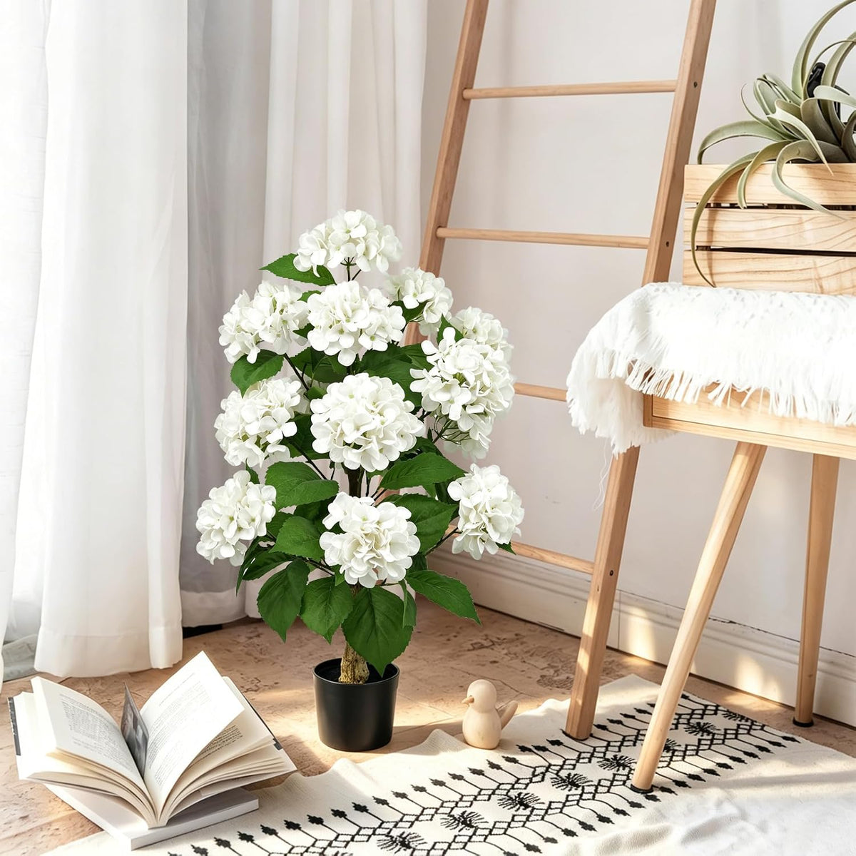 2 Pack Artificial Hydrangea Tree 31.5'', Potted Hydrangea Flowers