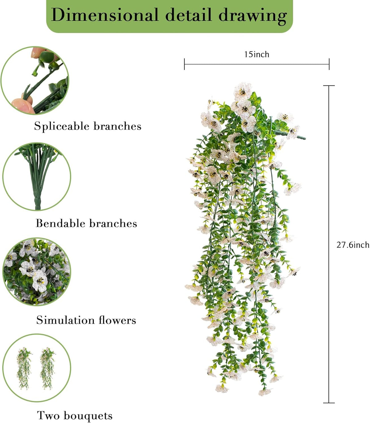 Artificial Hanging Flowers for Outdoors, 2 Pcs UV Resistant Artificial Outdoor Flowers, Not-Fading Fake Hanging Plant for Outdoor Planters for Home Garden Porch Yard Decor