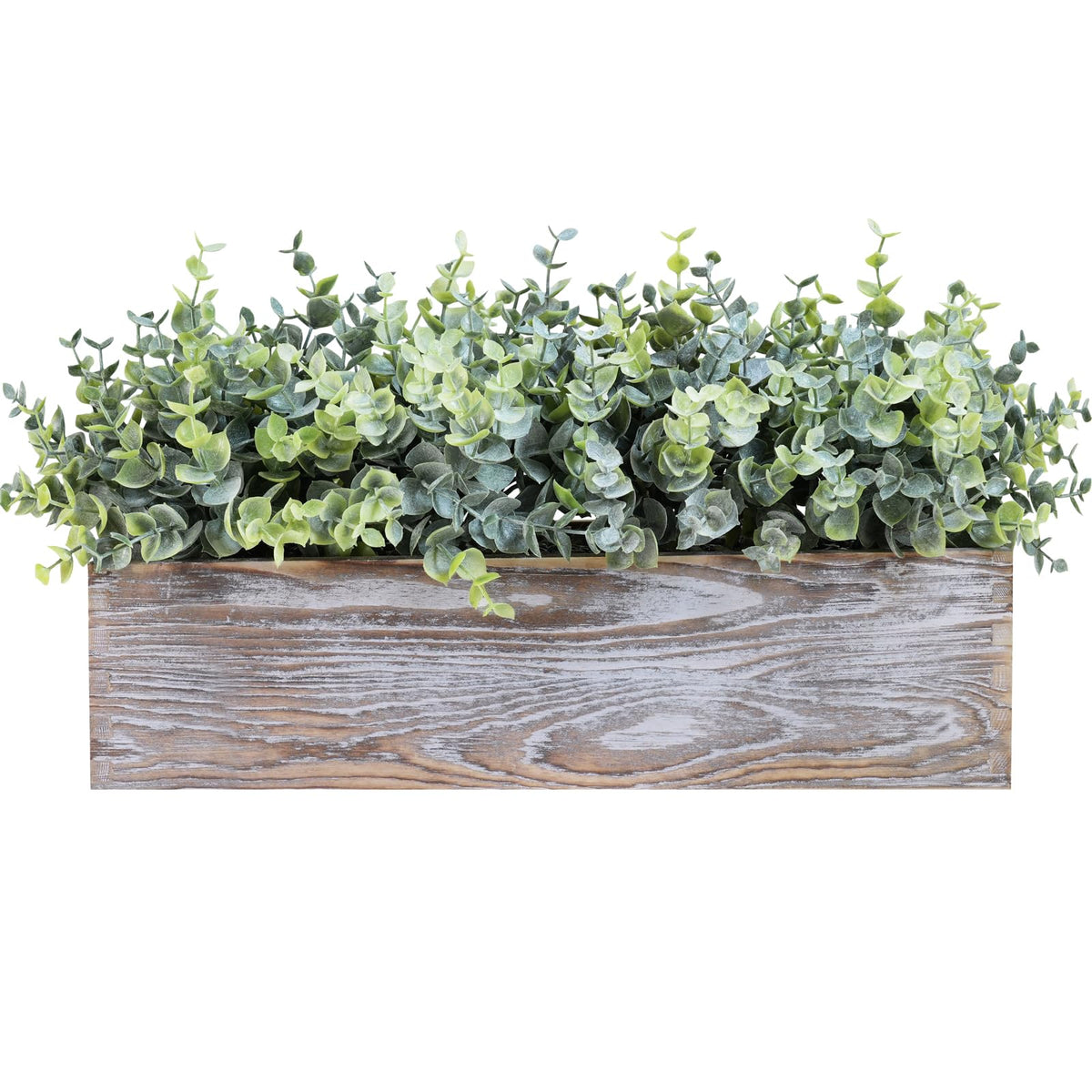 Winlyn 14" Artificial Boxwood Plant Greenery Arrangement Faux Boxwood in Black Rectangular Wooden Planter Potted Herb Plant for Farmhouse Home Decor Wedding Windowsill Mantel Shelf Table Centerpiece