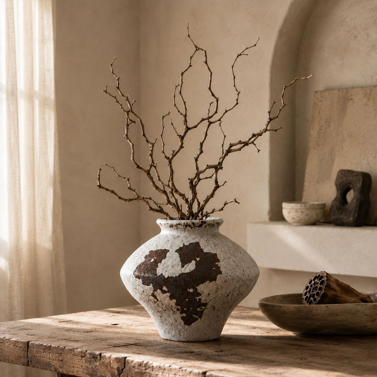 Wabi Sabi Rusty Vintage Vase, 6.3" Tall Wabi Sabi Decor Rustic Farmhouse Pottery Vase for Centerpiece, Textured Pottery Flower Vases for Home Decorative, Table, Living Room, Bedroom, Bathroom, Kitchen