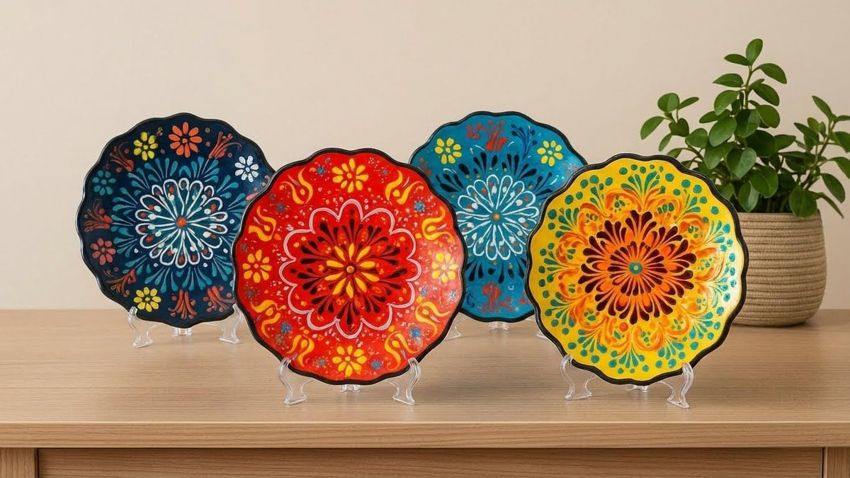 Turkish Handmade Ceramic Decorative Plate 7.08” (18 cm) – Hand-Painted Wall Hanging Art, Ottoman Anatolian Motif, Boho Mediterranean Home Decor Accent, Unique Artisan Craft Gift