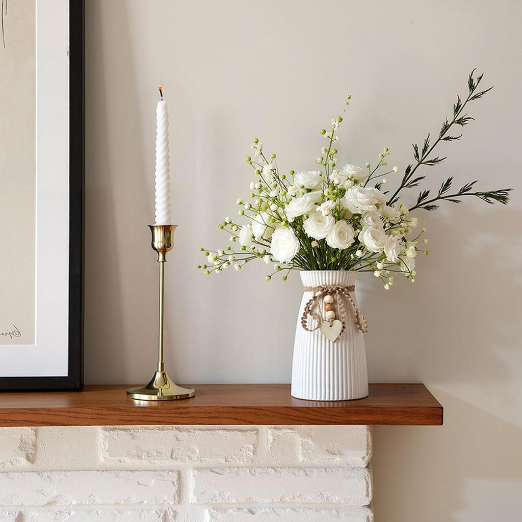 DomeStar White Ceramic Vase, 6.3" Tall Flower Vase for Pampas Grass