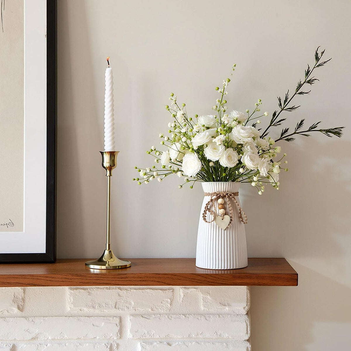 DomeStar White Ceramic Vase, 6.3" Tall Flower Vase for Pampas Grass