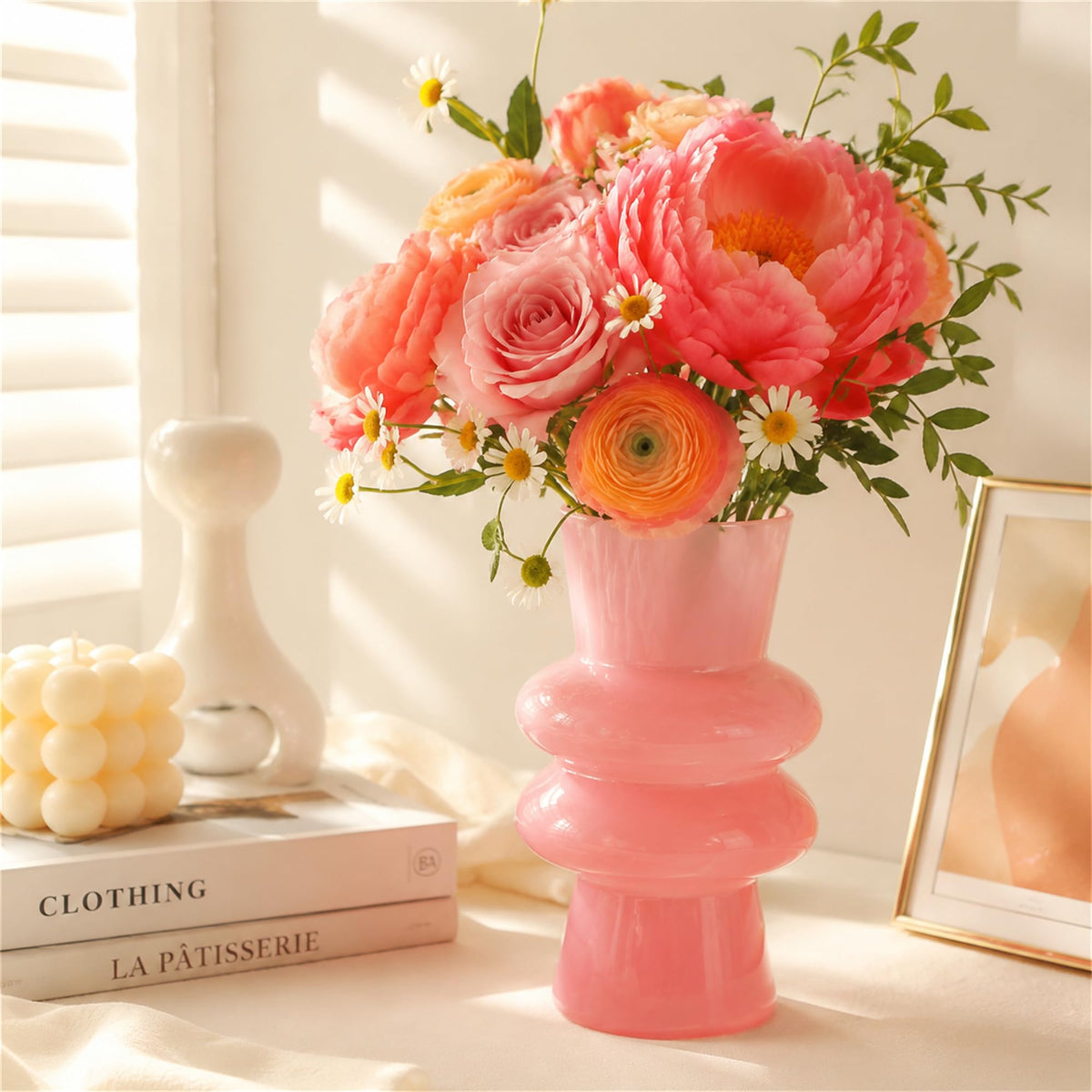 JSPYFITS Glass Hydroponic Flower Vase, 7 Inches Colored Bubble Vase for Flowers, Three-Layer Funky Vase for Home/Office/Weddings/Party Table Flowers Decor, Milky Green
