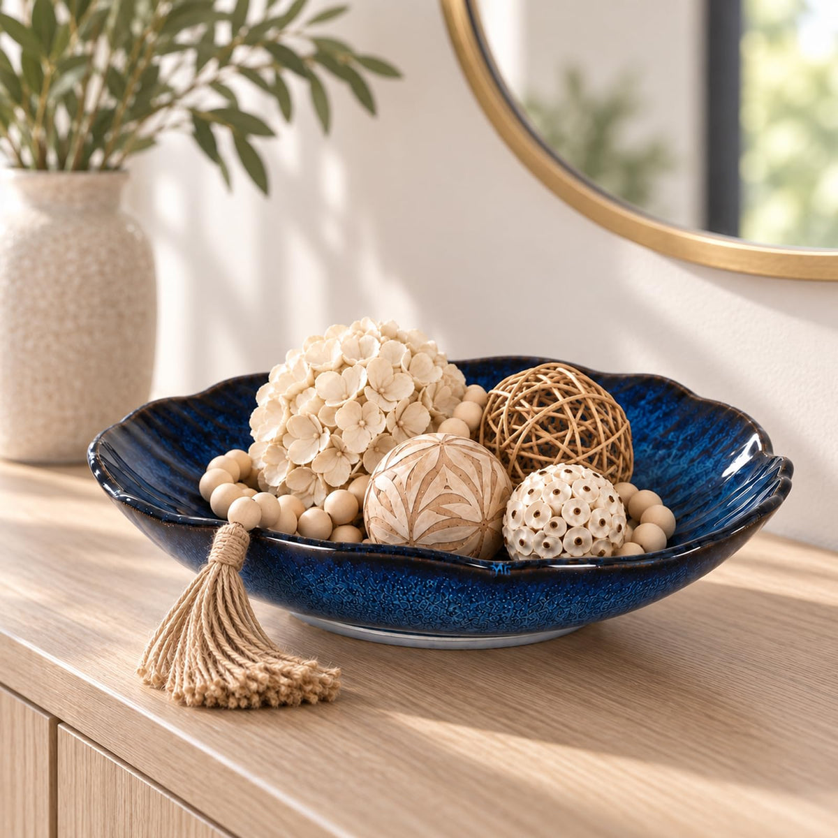 Blue Ceramic Decorative Bowl –10.4" Small Trinket Dish, Fruit Bowl, Candy Dish, Key Bowl for Entryway Table, Jewelry & Ring Dish, Porcelain Catchall Dish for Kitchen, Bedside, Living Room Home Decor