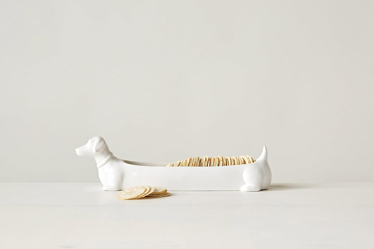 Creative Co-Op Ceramic Dachshund Cracker Serving Dish, White