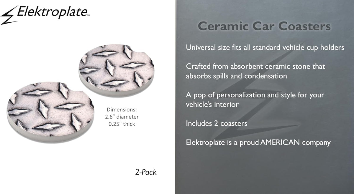 Elektroplate Steel Diamond Pattern Automotive Ceramic Coasters Set of 2