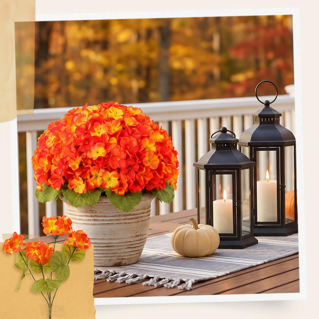12Pcs Artificial Geraniums for Outdoor, Fall Silk Fake Flowers