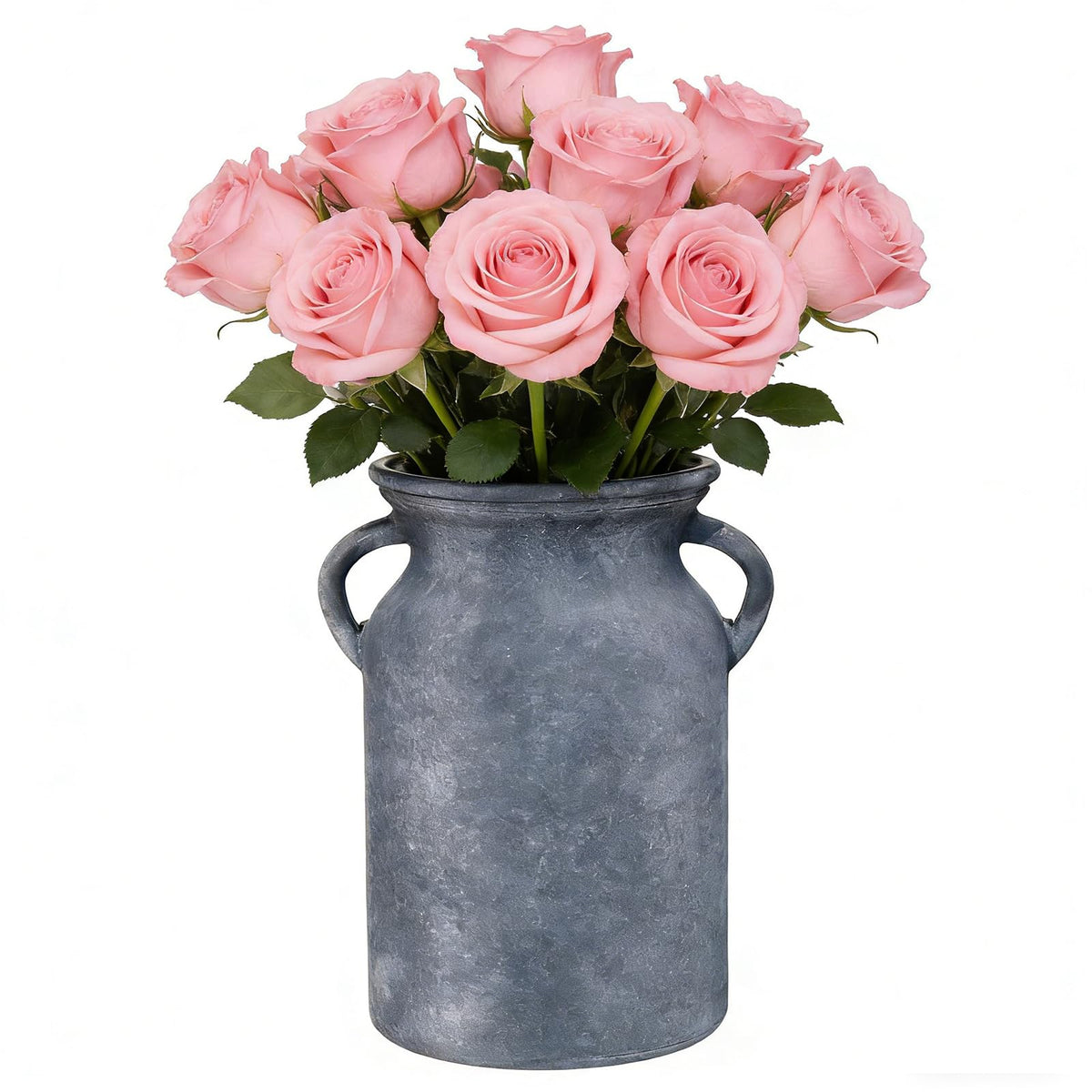 SHMILMH Glass Flower Vase with Handle – 8 Inches Rustic Imitation Ceramic Vase for Flowers, Vintage White Green Centerpiece Decor for Farmhouse, Modern Home, Table & Holiday Decorations