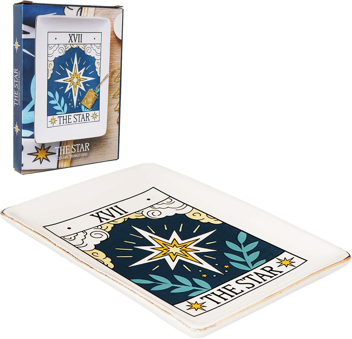 Star Tarot Card Ceramic Tray – 6.5 x 4.5 Inch Decorative Dish for Jewelry, Keys, Coins, Crystals, or Collectibles | Mystical and Functional Home Accent