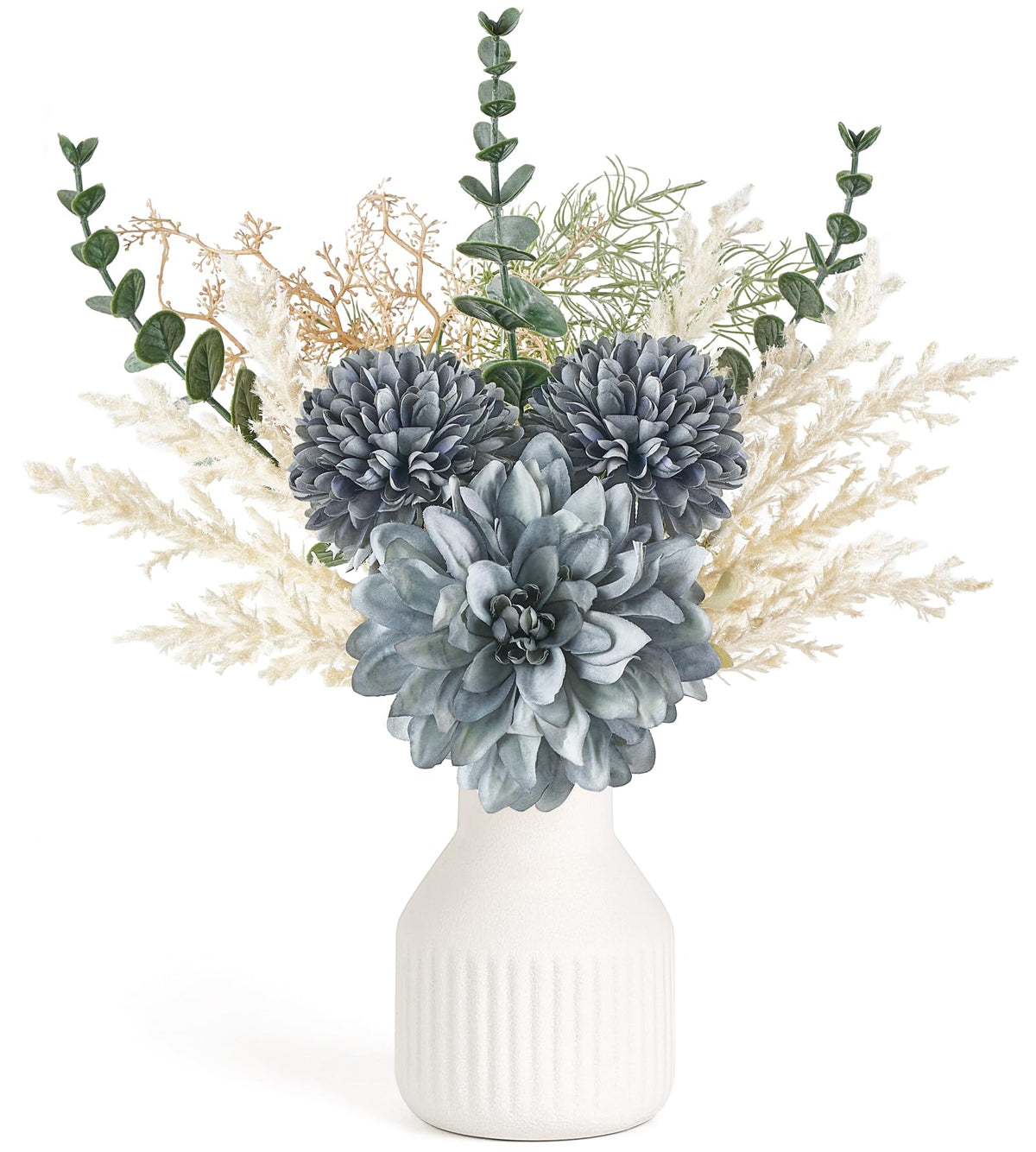 Mkono Fake Flowers in Ceramic Vase, 12.5" Coffee Table Centerpieces, Blue