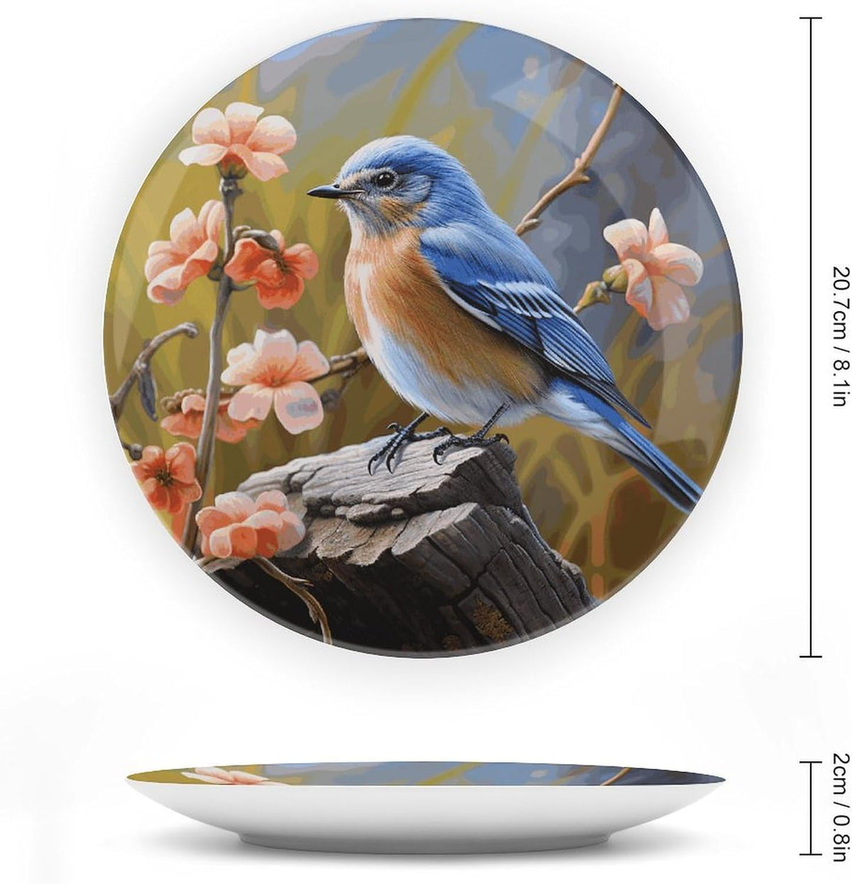 Bone China Decorative Plate Elegant Home Decor Plate Cute Eastern Bluebird Printing Wall Hanging Plate For Home Office Decor