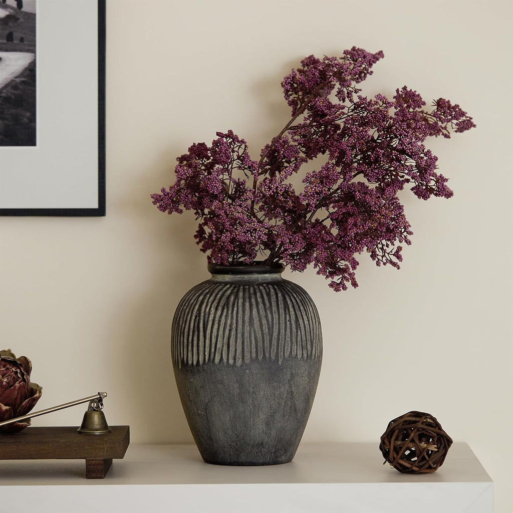 DN DECONATION Flower Vase for Home Decor, Grey Ceramic Vase for Centerpiece