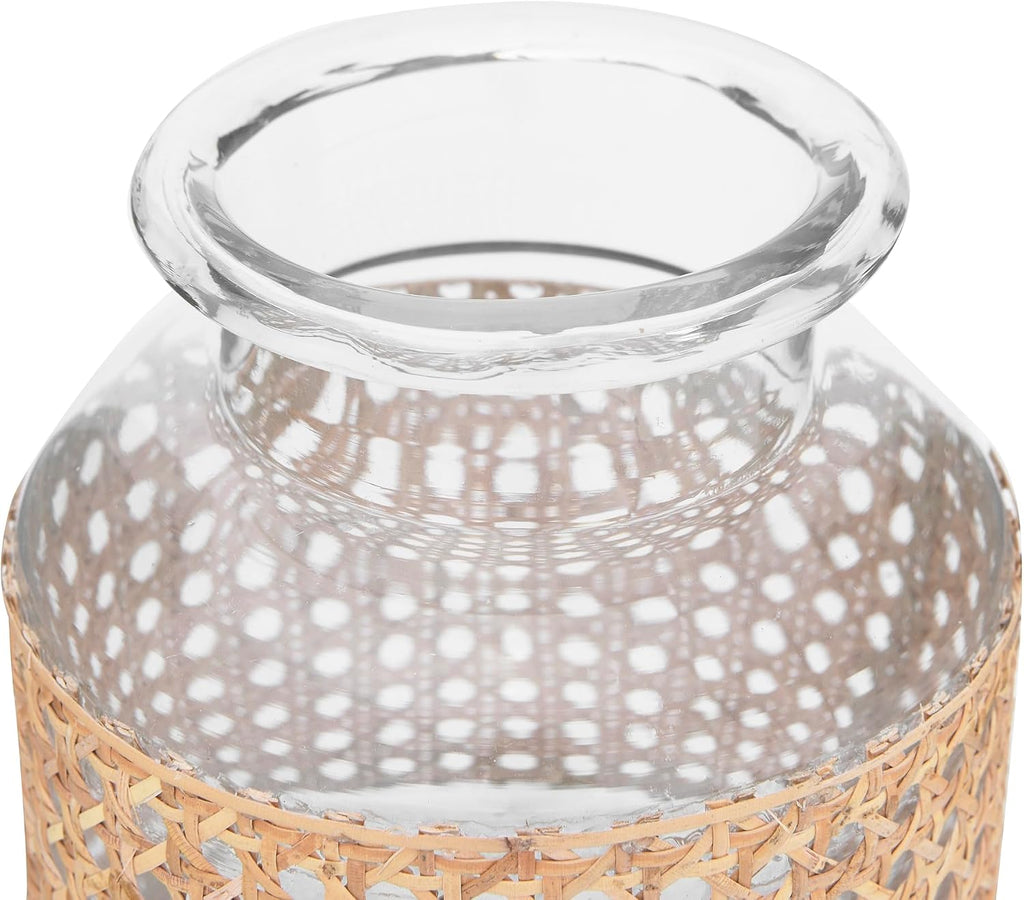 Bloomingville 8"H Glass Vase with Decorative Cane Sleeve