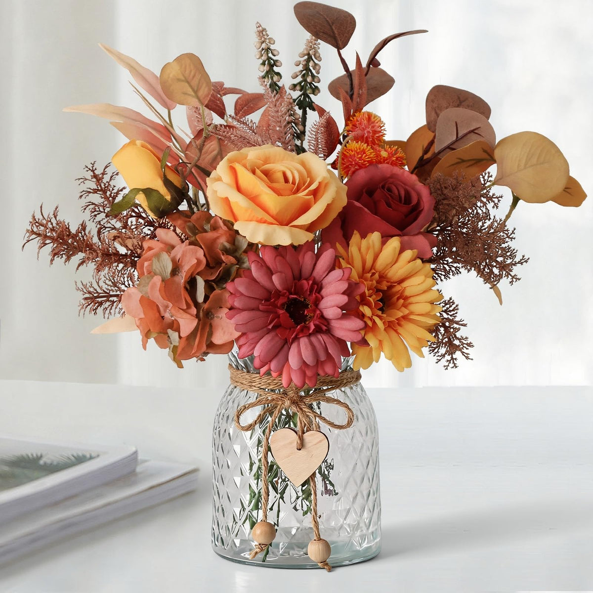 Leftover Fake Flowers with Vase,Silk Dahlia Flowers,Artificial Flowers in Vase,Centerpiece Table Decorations,Flower Centerpieces for Tables,Kitchen Table Decor,Coffee Table Decor