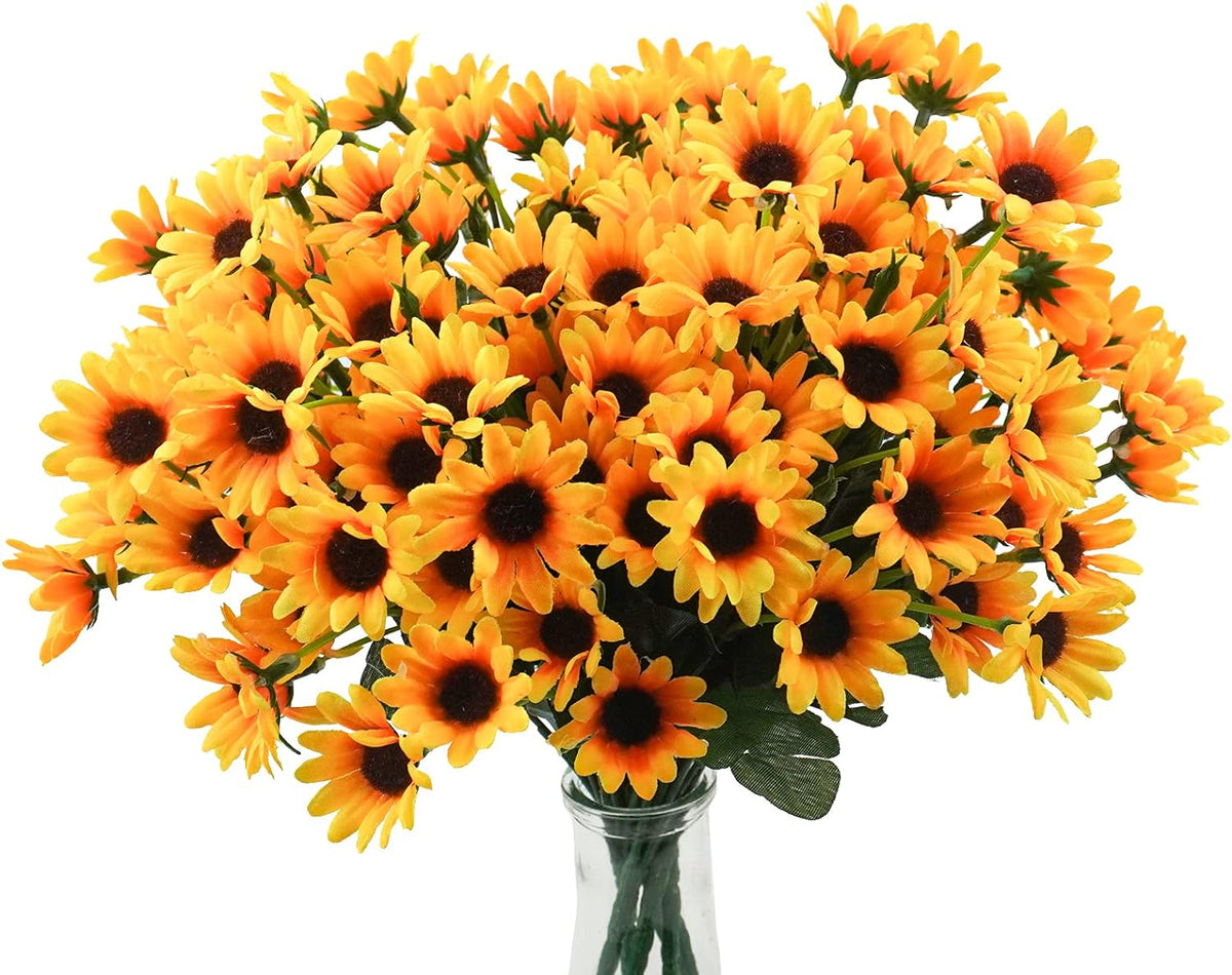 Uieke 6 Bundles Sunflowers Artificial Flowers Daisy Mums Fake Flowers Outdoor UV Resistant No Fade Fall Flowers 24 Stems Greenery Shrubs Indoor Outside Home Wedding Office DIY Garden Décor (Yellow)