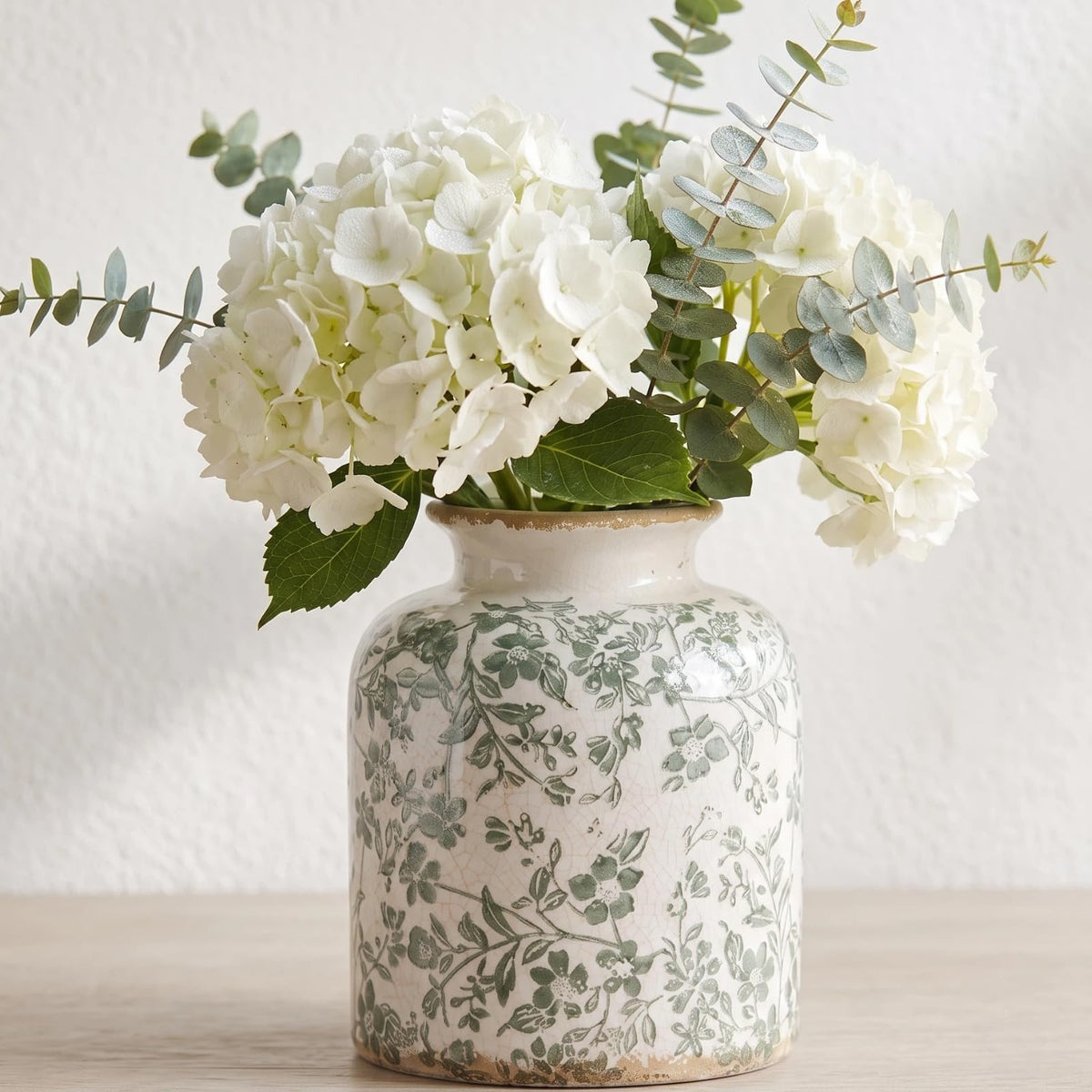 Vintage Chinoiserie Ceramic Vase, Green Flower Vases for Home Decor, 6.2in