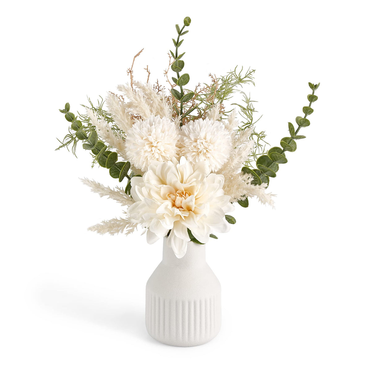 Mkono Fake Flowers in Ceramic Vase, 12.5" Coffee Table Centerpieces, Blue