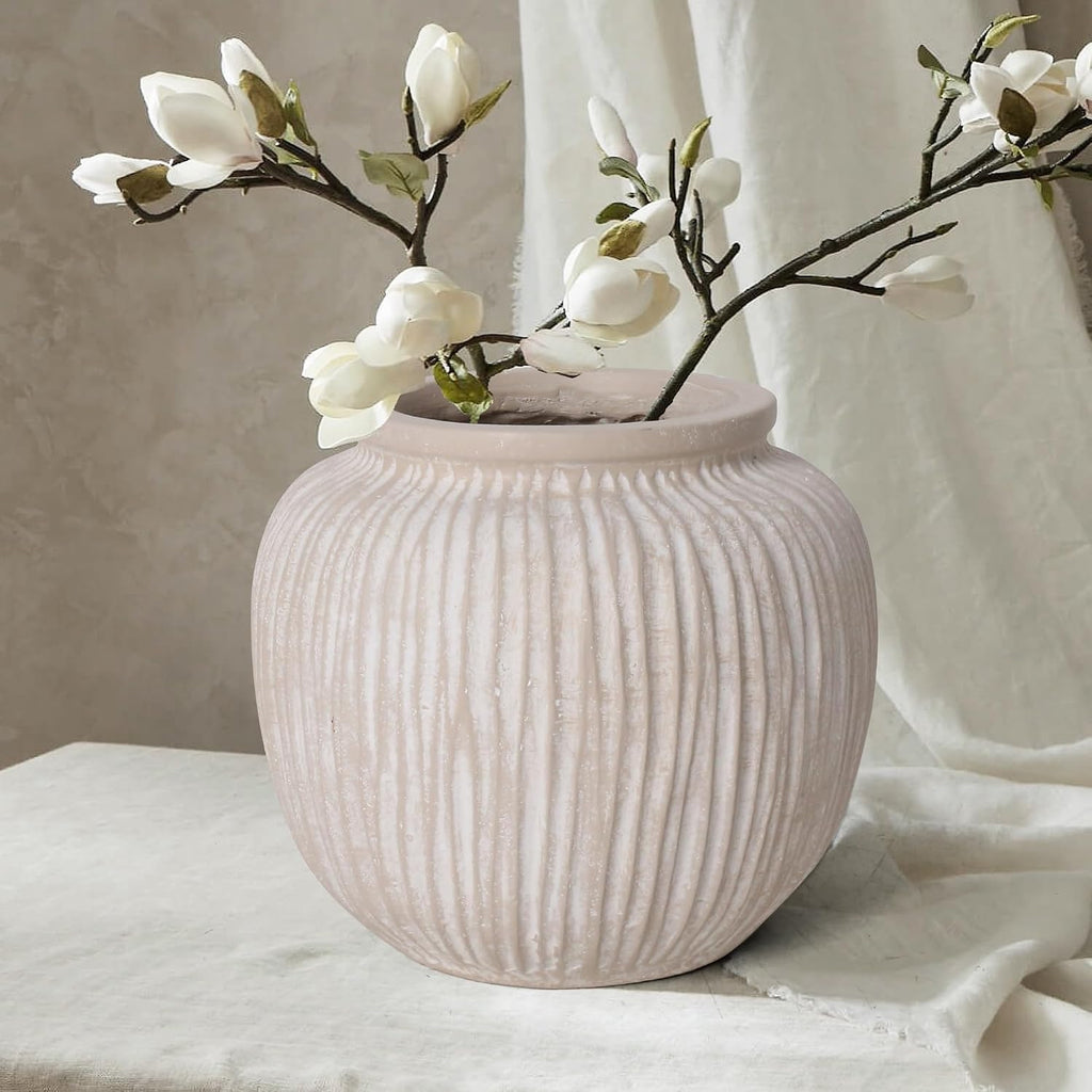 Oakrain Large Rustic Decorative Vase, 9" Distressed White Round Floor Vase