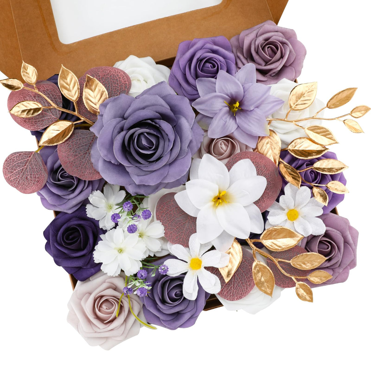 Floweroyal Artificial Flowers Combo Purple Flowers Mix Silk Flowers Dahlia Roses with Stems for DIY Wedding Bridal Bouquets, Baby Shower, Floral Arrangement, Table Centerpieces, Home Decorations.