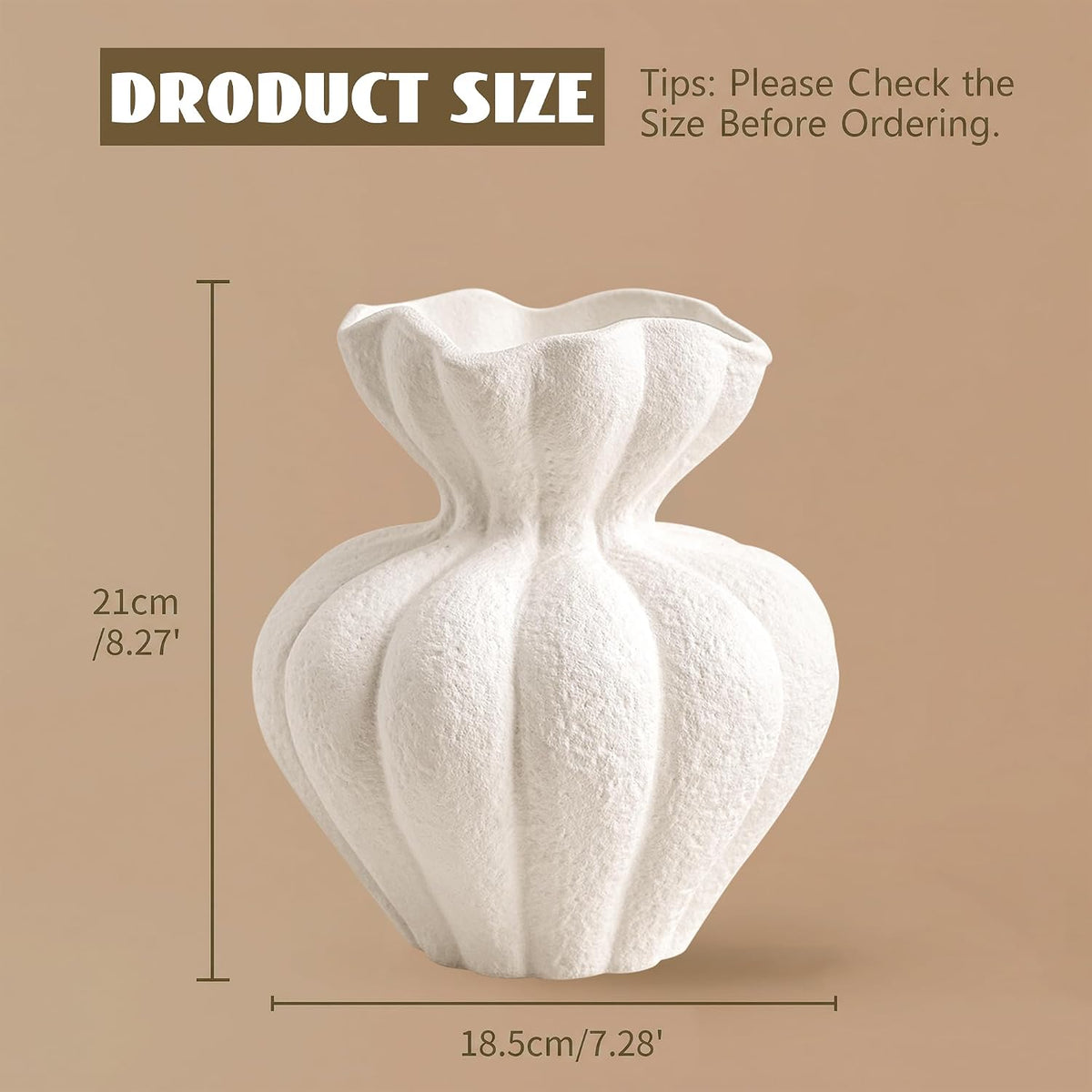 Sylve Ceramic Flower Vase Home Decor, 8.27 Inch White Textured Flower Shaped Vase, Handmade Modern Minimalist Decor for Table Centerpiece Living Room