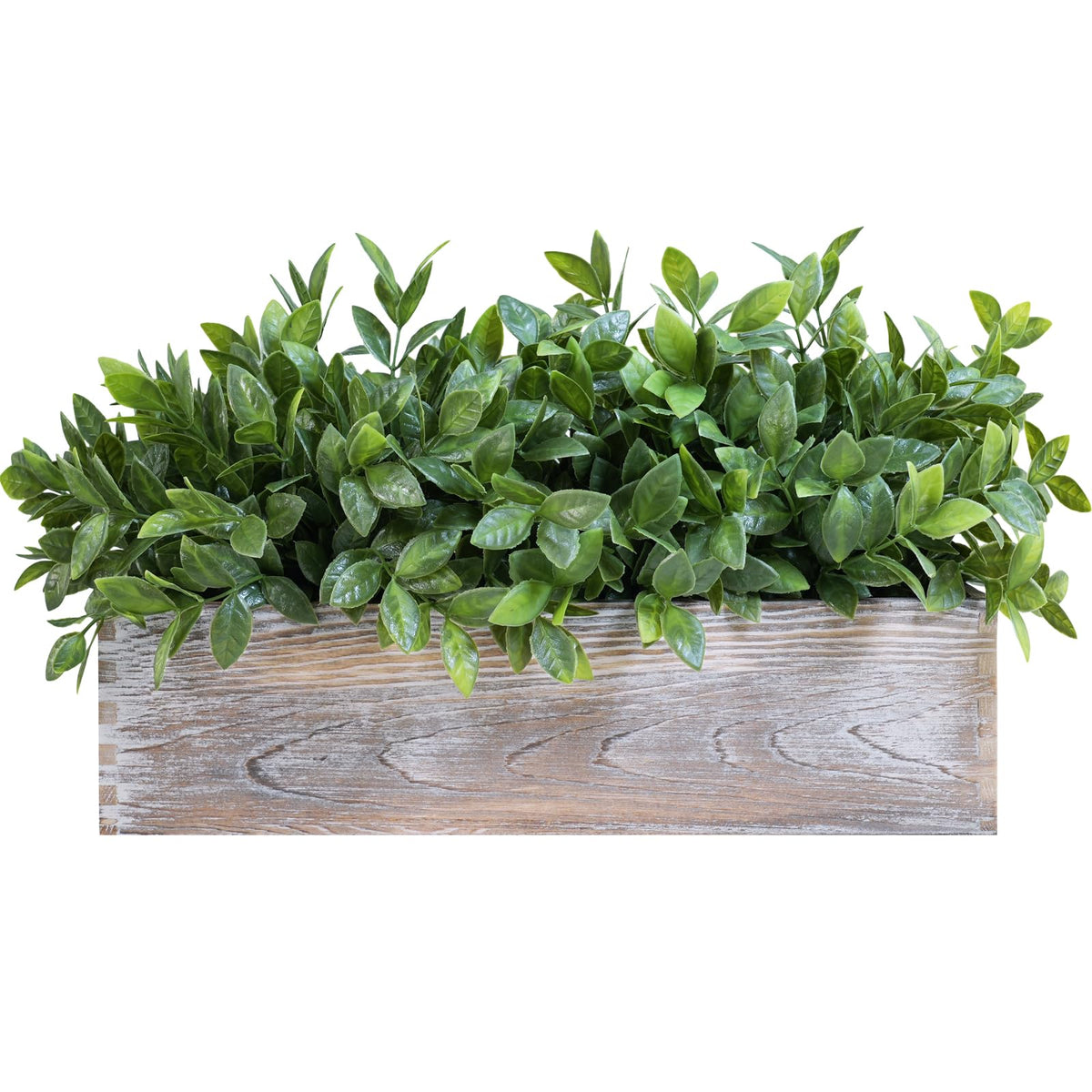 Winlyn 14" Artificial Boxwood Plant Greenery Arrangement Faux Boxwood in Black Rectangular Wooden Planter Potted Herb Plant for Farmhouse Home Decor Wedding Windowsill Mantel Shelf Table Centerpiece