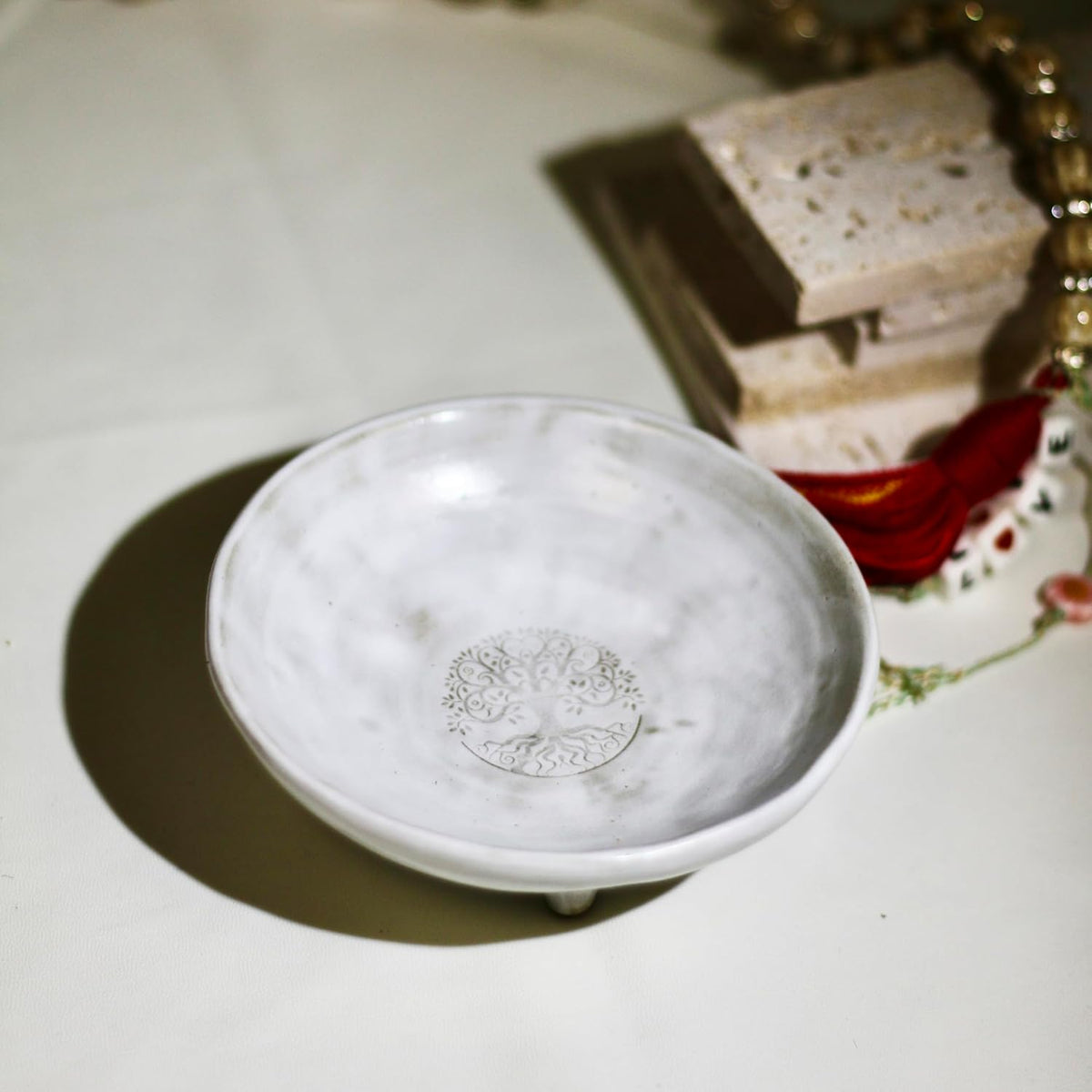 Prayer Offering Ritual Bowl Plate Great for Use Candles Tray Religious Spiritual Gifts （White Tree Life）