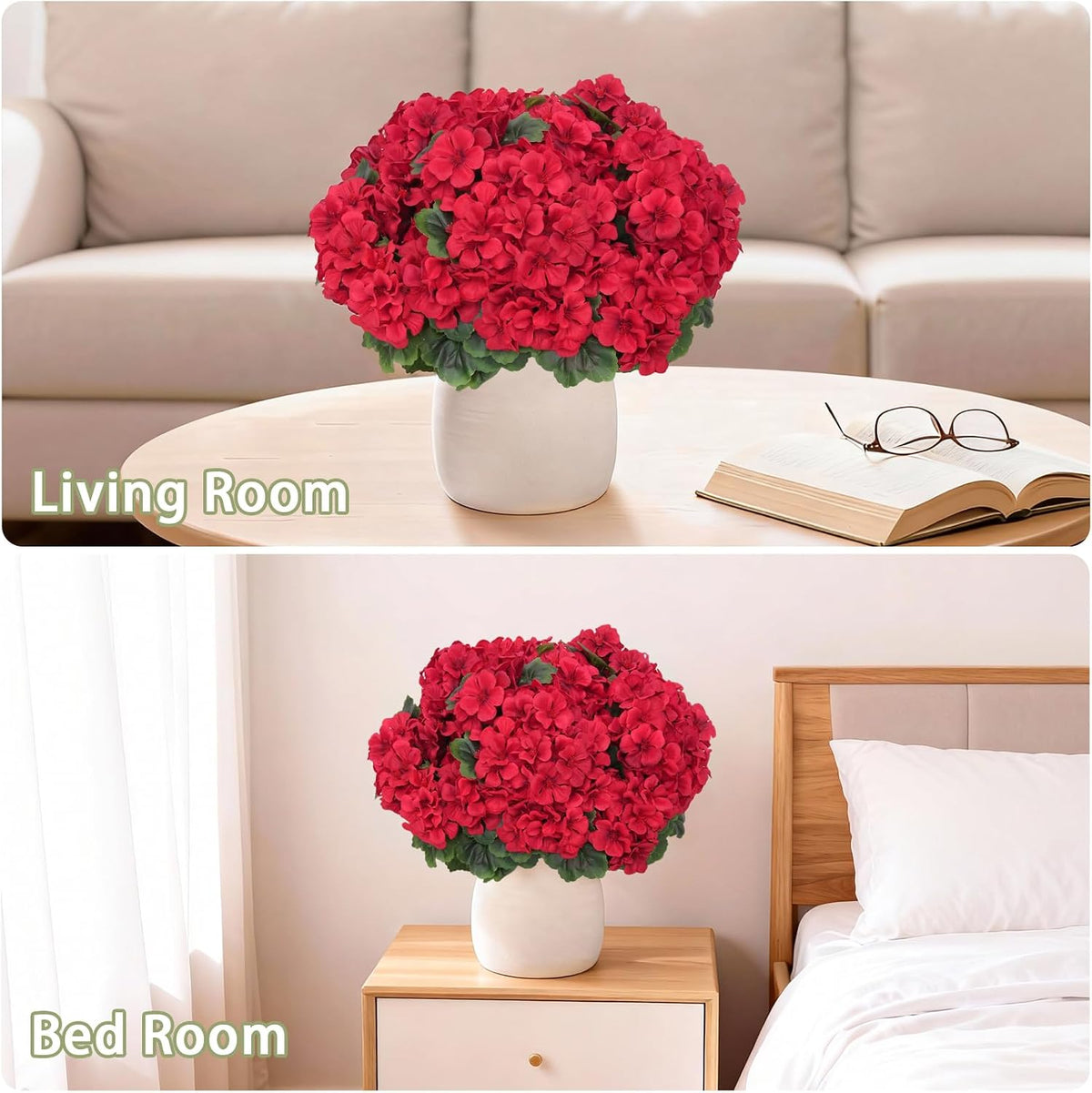 8 Pcs Artificial Geraniums Flowers for Outdoor Decor