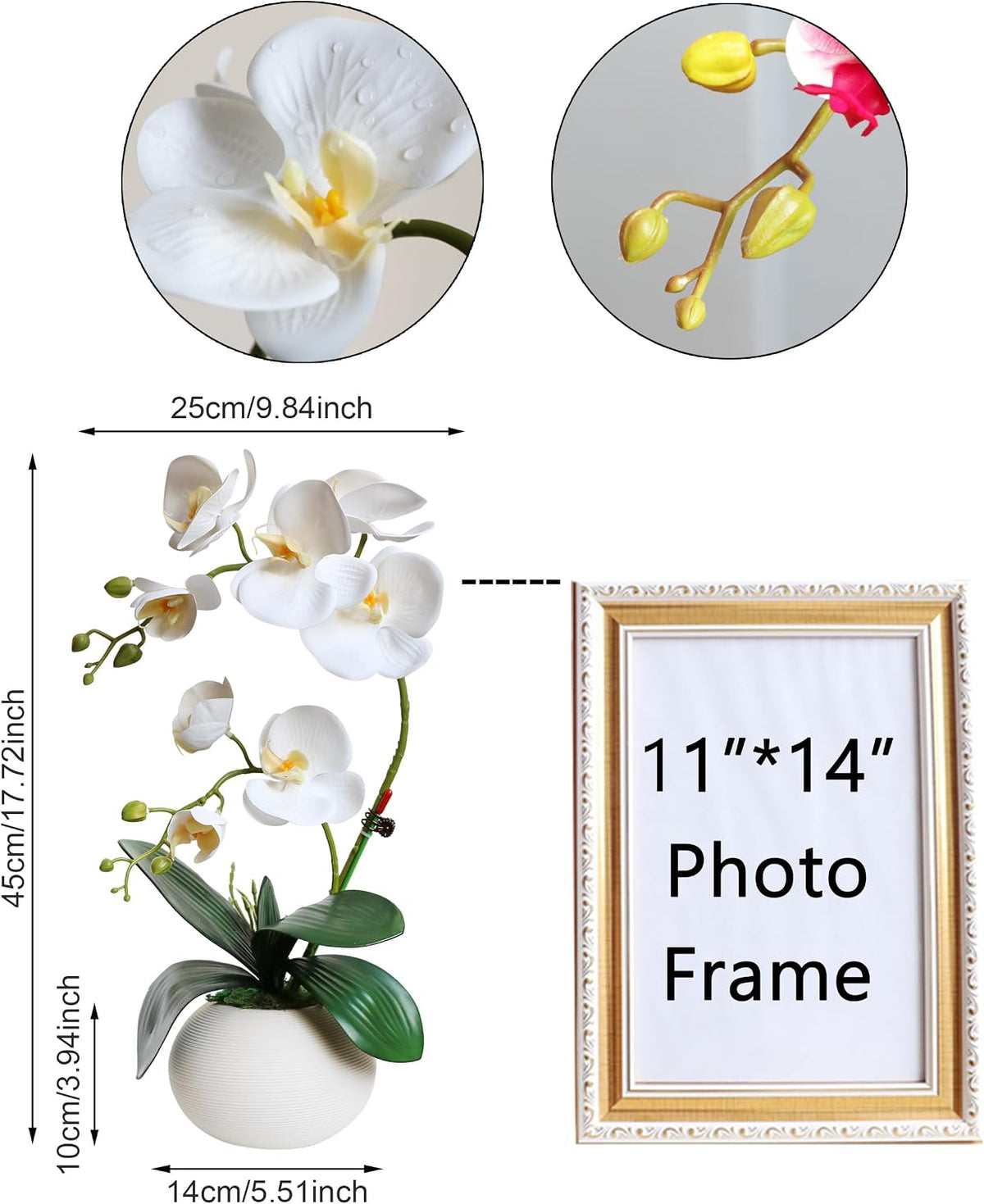 Forlaoers Tall 17" White Real Touch Orchid Artificial Flowers with Vase Fake Orchids Silk Floral for Home Decor Indoor Bathroom Decoration Potted Office Table Top Centerpieces Arrangements