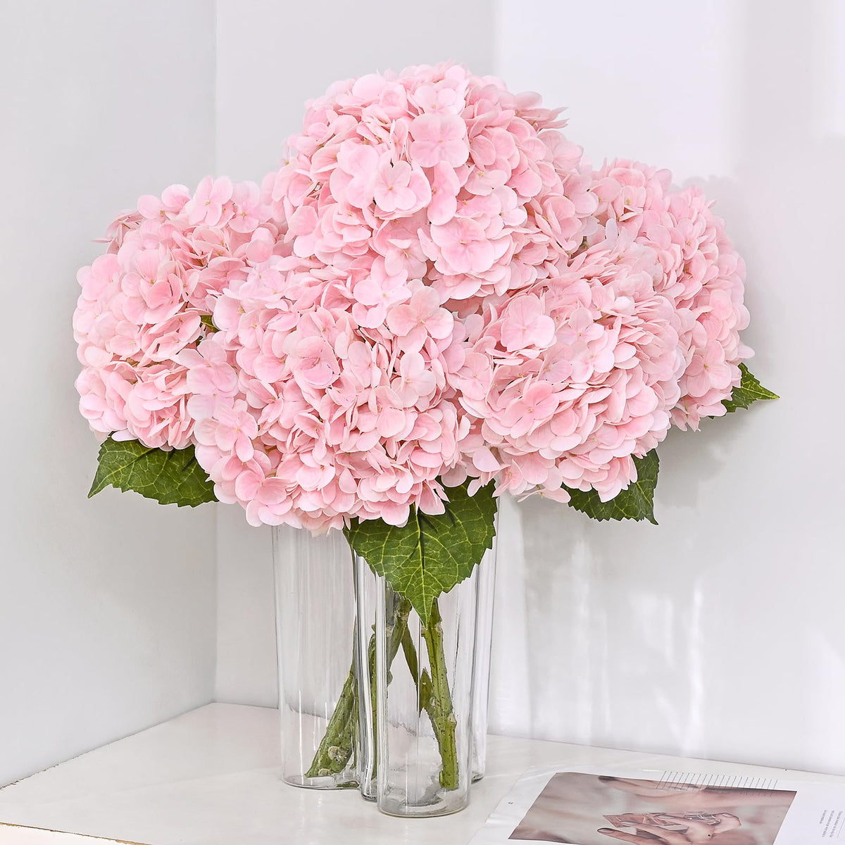 MARTINE MALL 3Pcs 21in Hydrangea Artificial Flowers, Latex Real Touch Hydrangeas Lifelike Large Hydrangea Flowers for Home Decor Party Arrangements Wedding Bouquets Centerpieces (Blue)